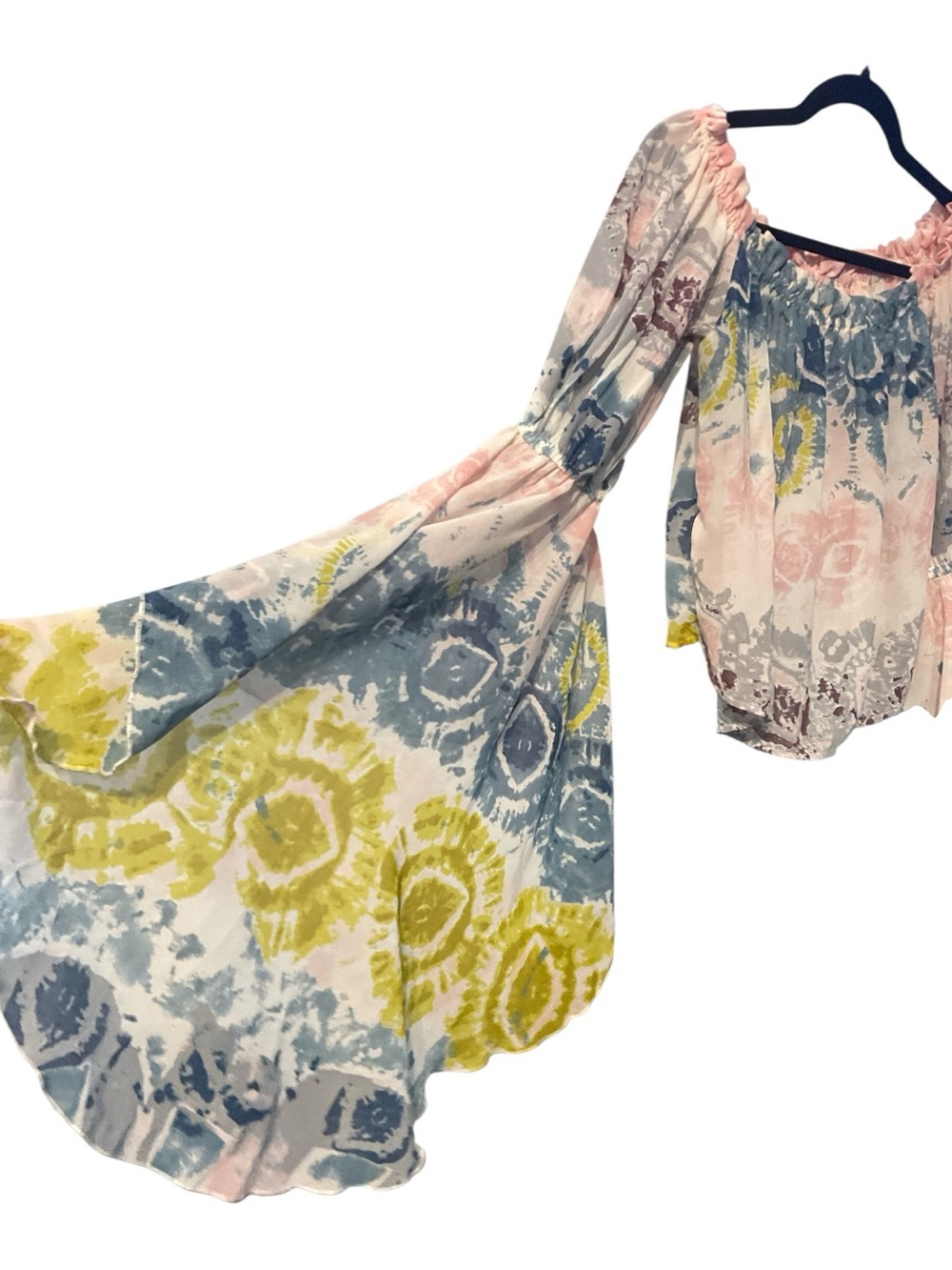 Live 4 Truth Boho Off Shoulder Bell Sleeve L Peasant Blouse Abstract Print A32 - Picture 3 of 6